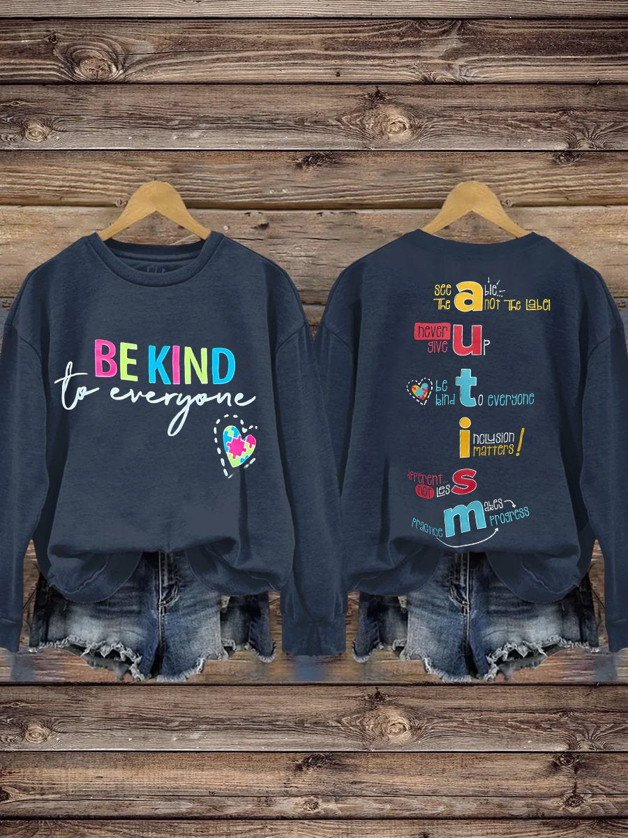 BE KIND TO EVERYONE, focus on mental health crew neck long-sleeved sweatshirt-lovefitte