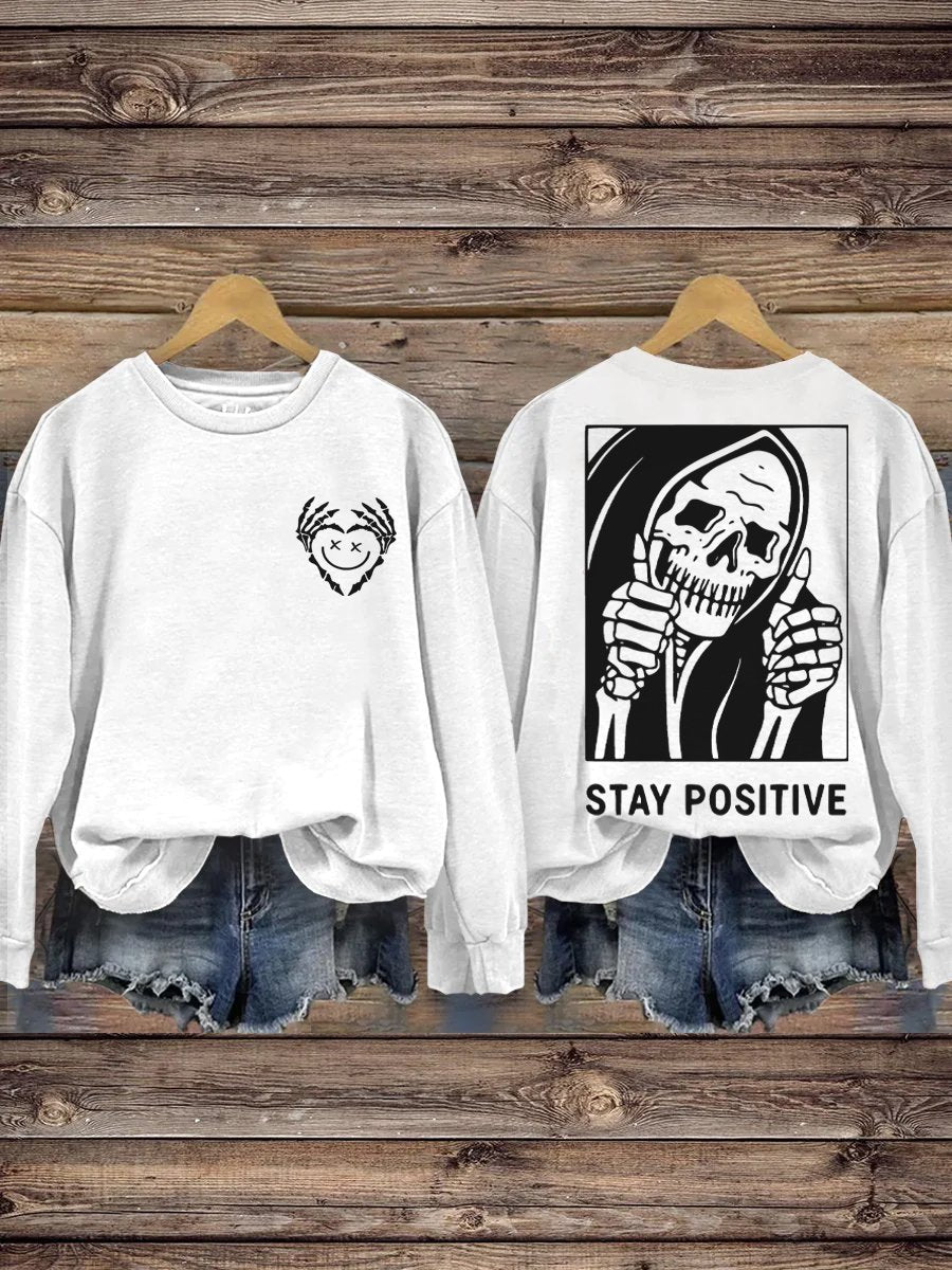 Stay Positive with Skeleton Mental Health Casual Print Hoodie-lovefitte