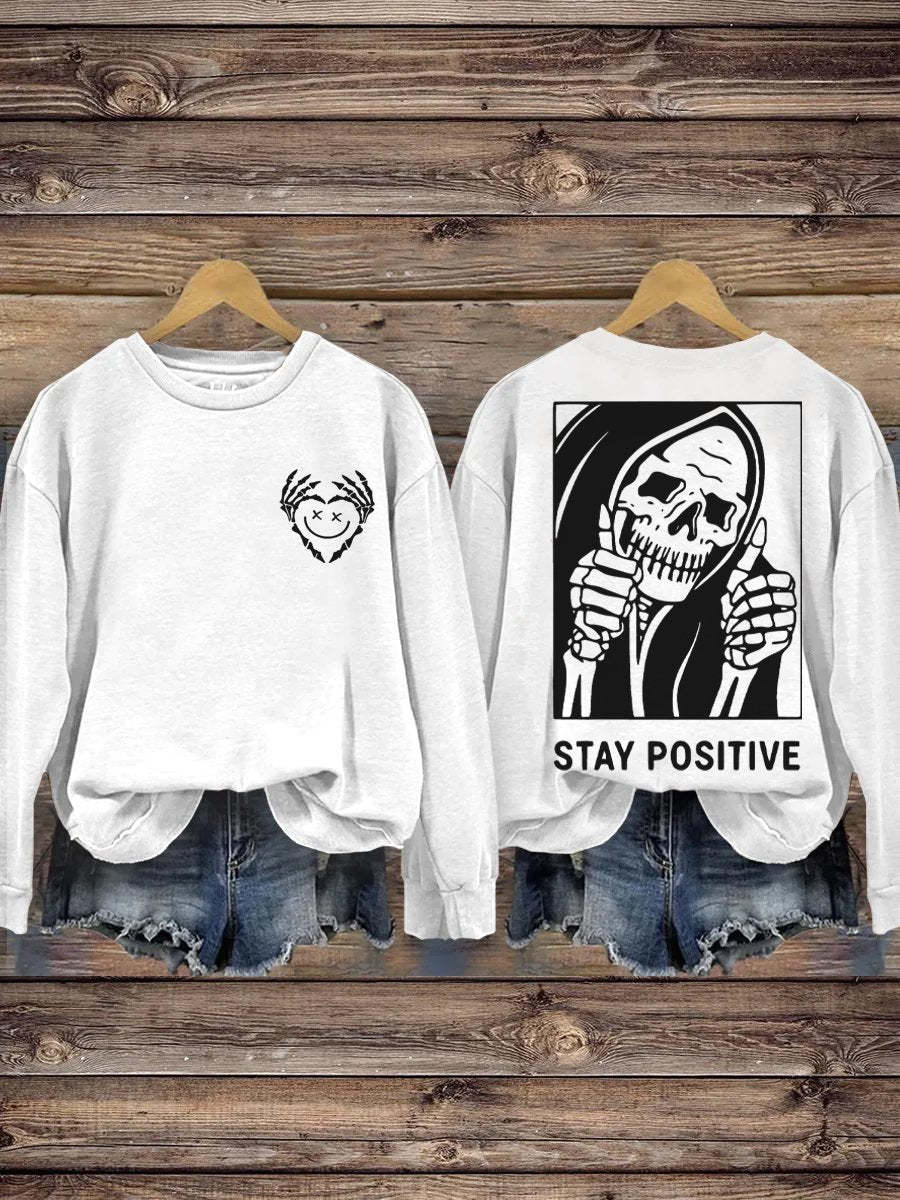 Stay Positive with Skeleton Mental Health Casual Print Hoodie-lovefitte