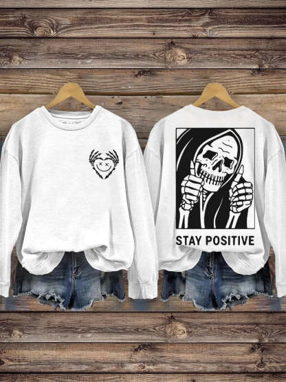 Stay Positive with Skeleton Mental Health Casual Print Hoodie-lovefitte