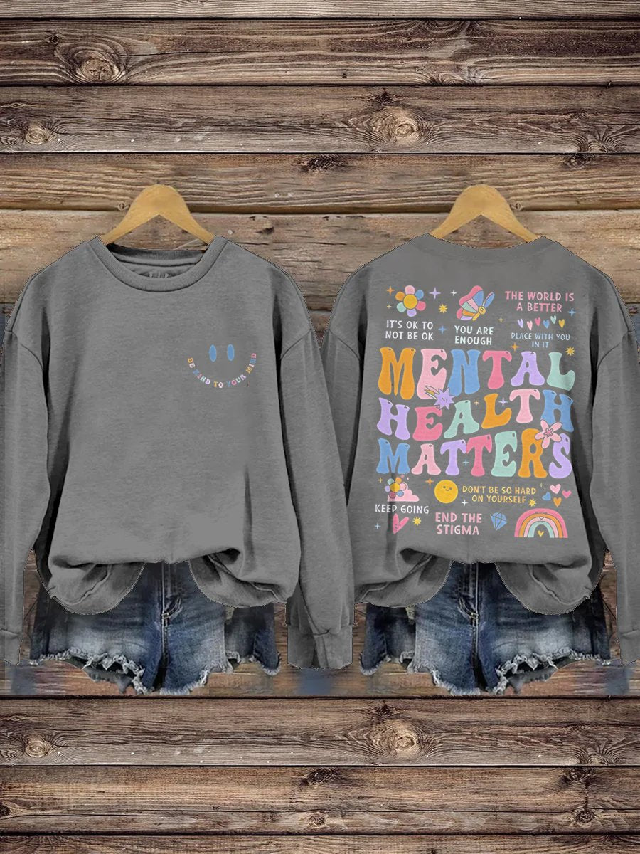 Be Kind To Your Mind Mental Health Matters Mental Health Awareness Pattern Print Casual Sweatshirt-lovefitte