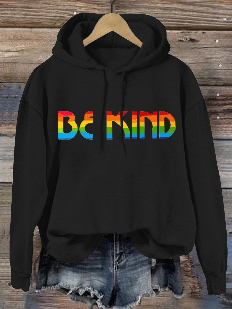 Be Kind Rainbow Print Casual Hoodie-lovefitte