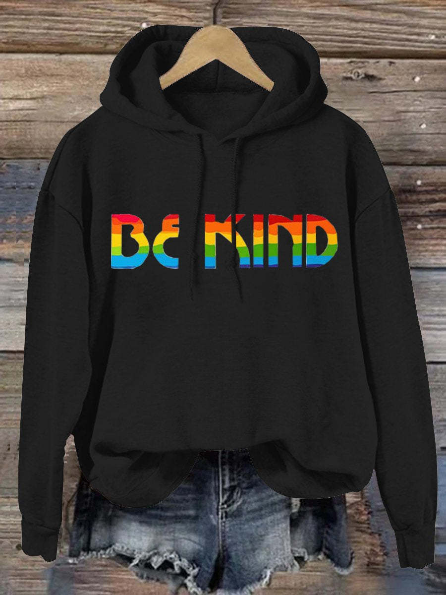 Be Kind Rainbow Print Casual Hoodie-lovefitte
