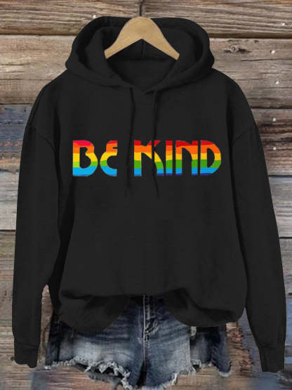 Be Kind Rainbow Print Casual Hoodie-lovefitte