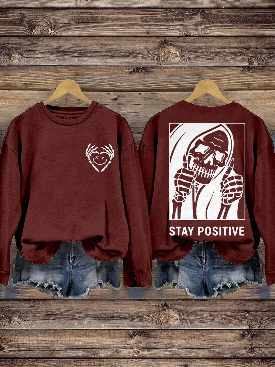 Stay Positive with Skeleton Mental Health Casual Print Hoodie-lovefitte