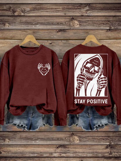 Stay Positive with Skeleton Mental Health Casual Print Hoodie-lovefitte