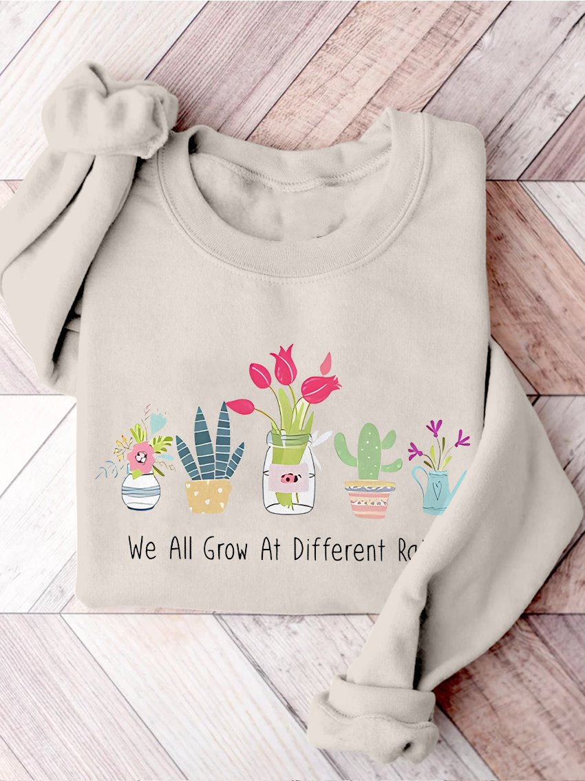 We All Grow At Different Rates Special Education Teacher Kindergarten Elementary Floral Print Casual Sweatshirt-lovefitte