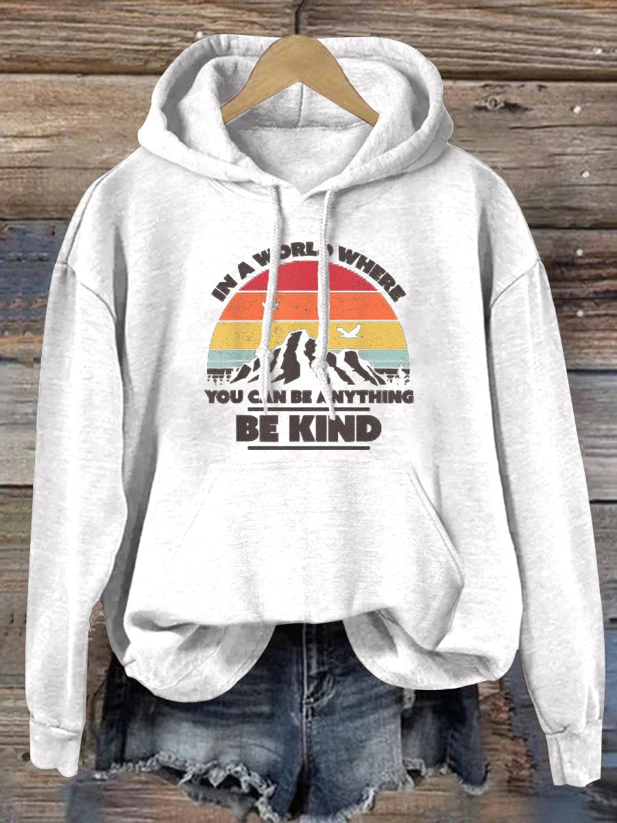 Unisex Women's Men's In A World Where You Can Be Anything Be Kind Suicide Prevention Awareness Print Casual Hoodie-lovefitte