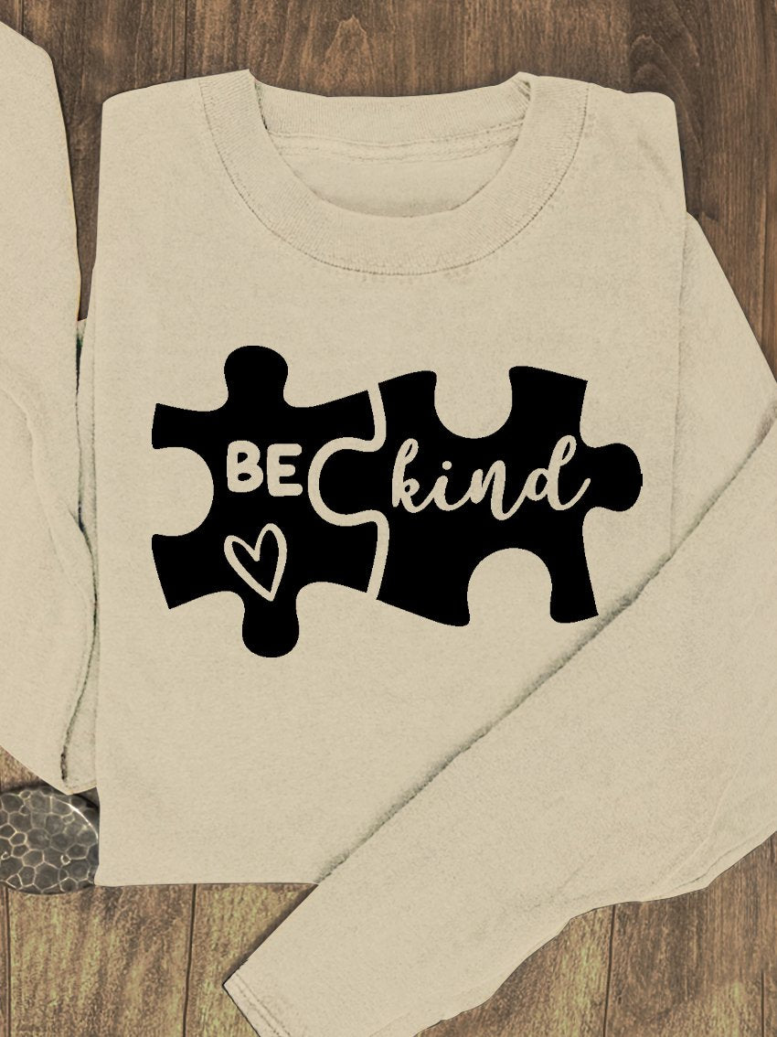 Puzzle Blue Purple Gradient Be Kind Suicide Prevention Mental Print Casual Sweatshirt-lovefitte