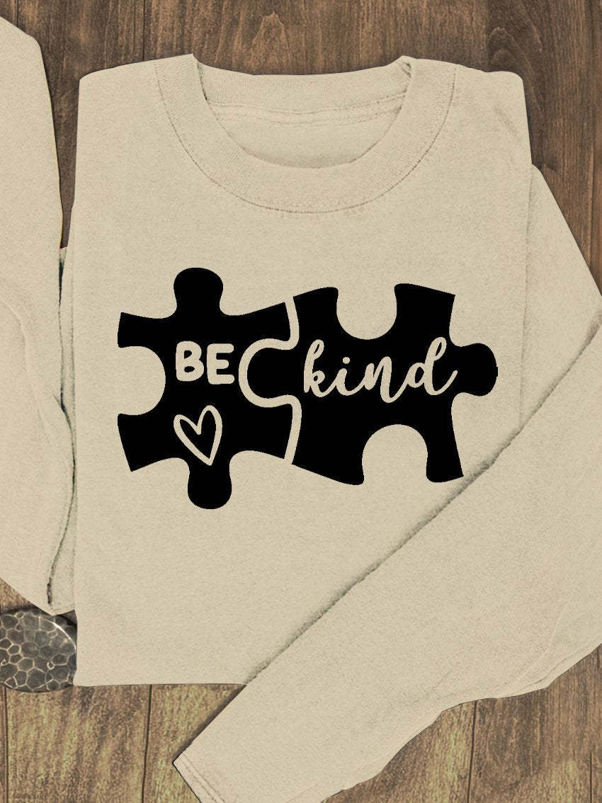 Puzzle Blue Purple Gradient Be Kind Suicide Prevention Mental Print Casual Sweatshirt-lovefitte