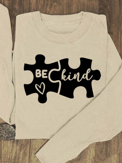 Puzzle Blue Purple Gradient Be Kind Suicide Prevention Mental Print Casual Sweatshirt-lovefitte