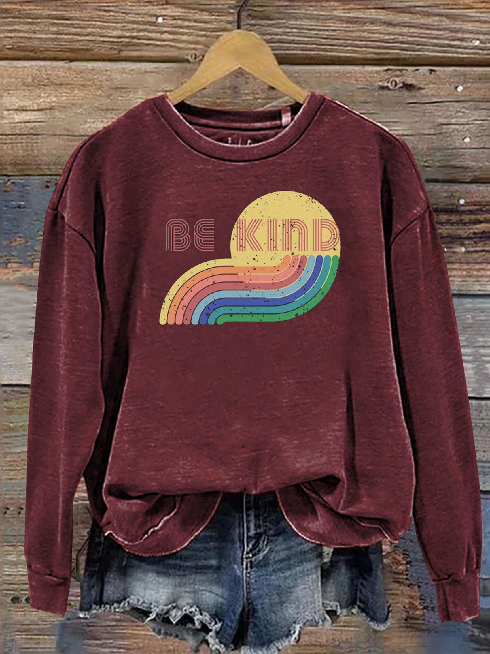 Be Kind Kindness Pride Rainbow Love Gradient Print Casual Sweatshirt-lovefitte