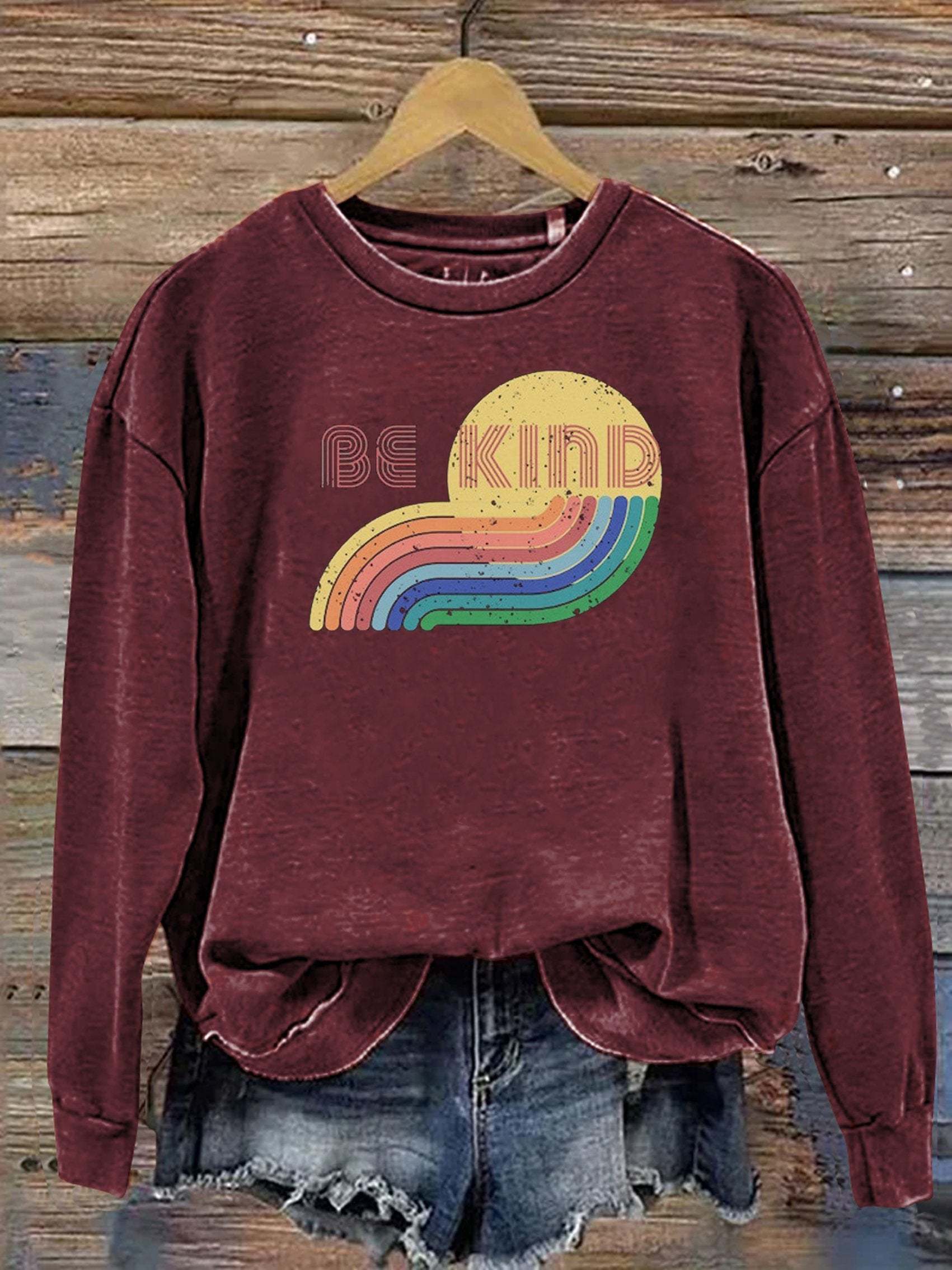 Be Kind Kindness Pride Rainbow Love Gradient Print Casual Sweatshirt-lovefitte