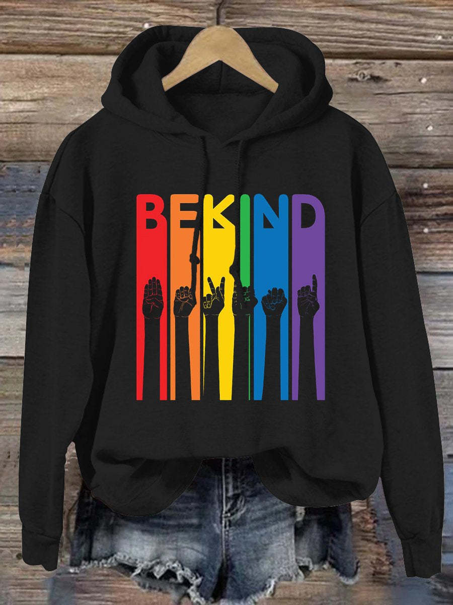 Be Kind Sign Language Kindness Pride Print Casual Hoodie-lovefitte