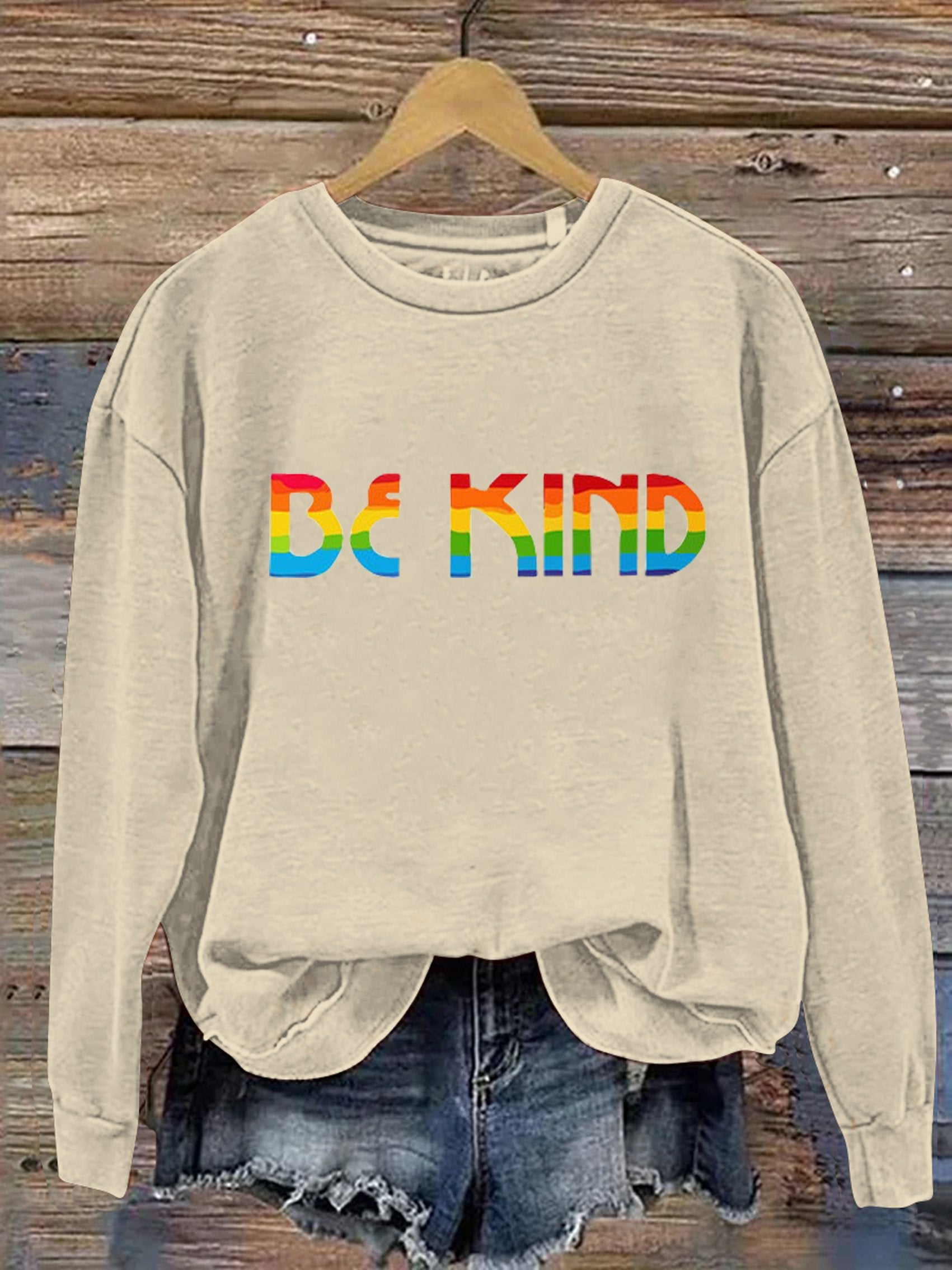 Be Kind Rainbow Print Casual Sweatshirt-lovefitte