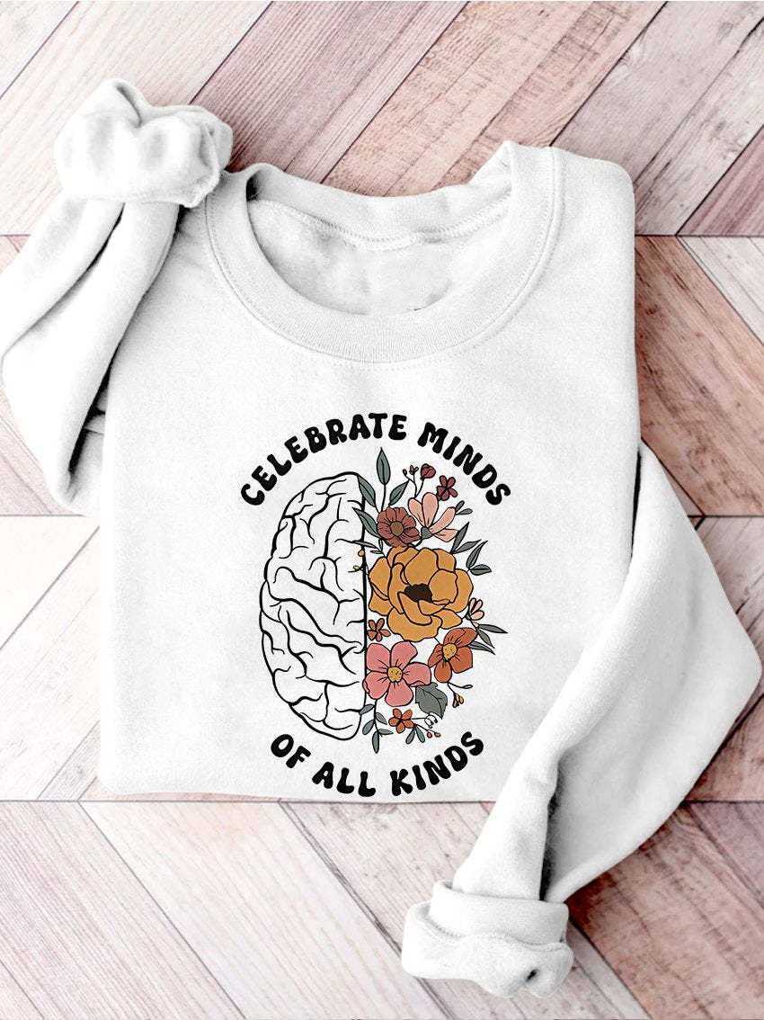 Celebrate Minds of All Kinds Floral Teacher Neurodiversity Speech Therapy SPED Autism Inclusion Casual Print Sweatshirt-lovefitte