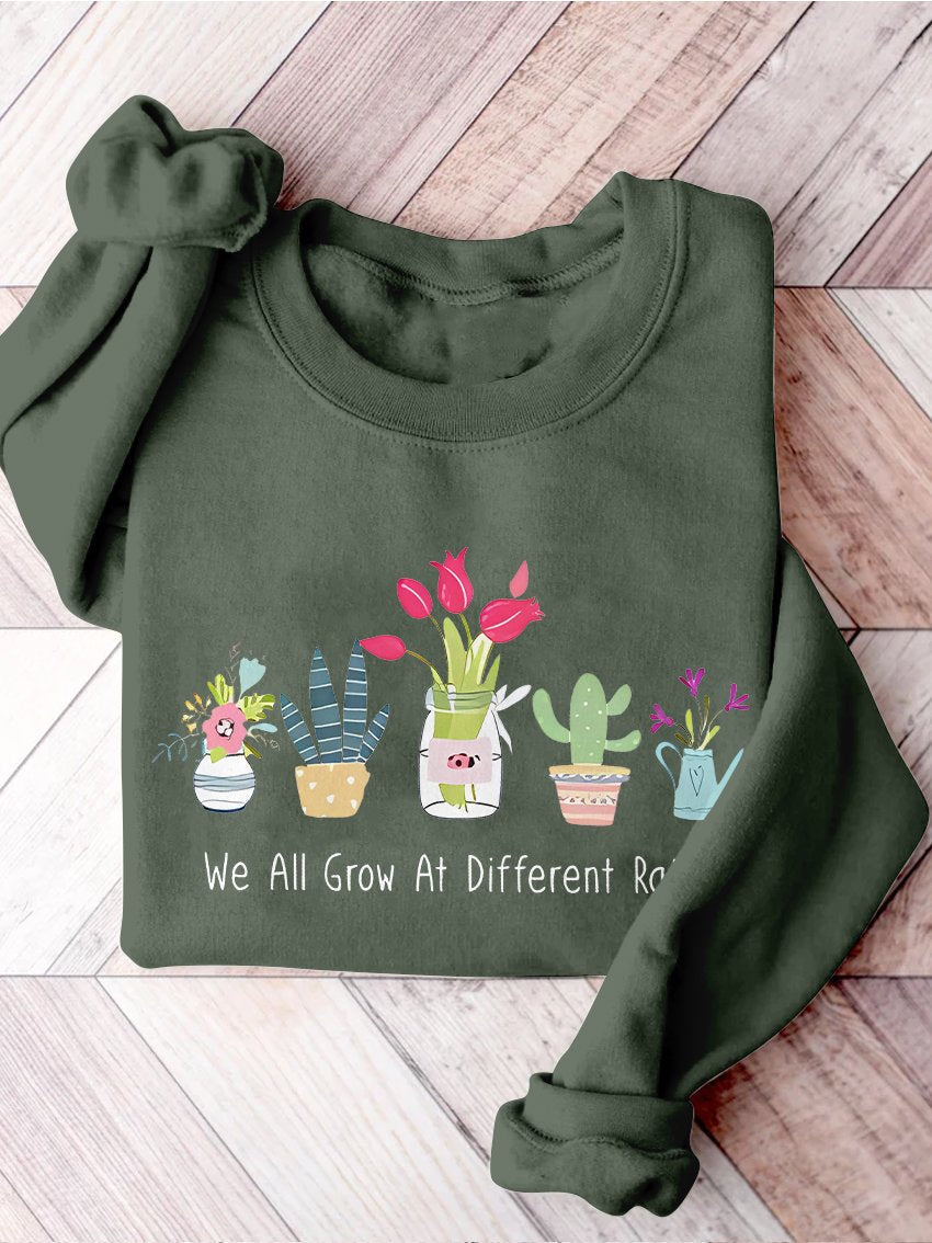 We All Grow At Different Rates Special Education Teacher Kindergarten Elementary Floral Print Casual Sweatshirt-lovefitte