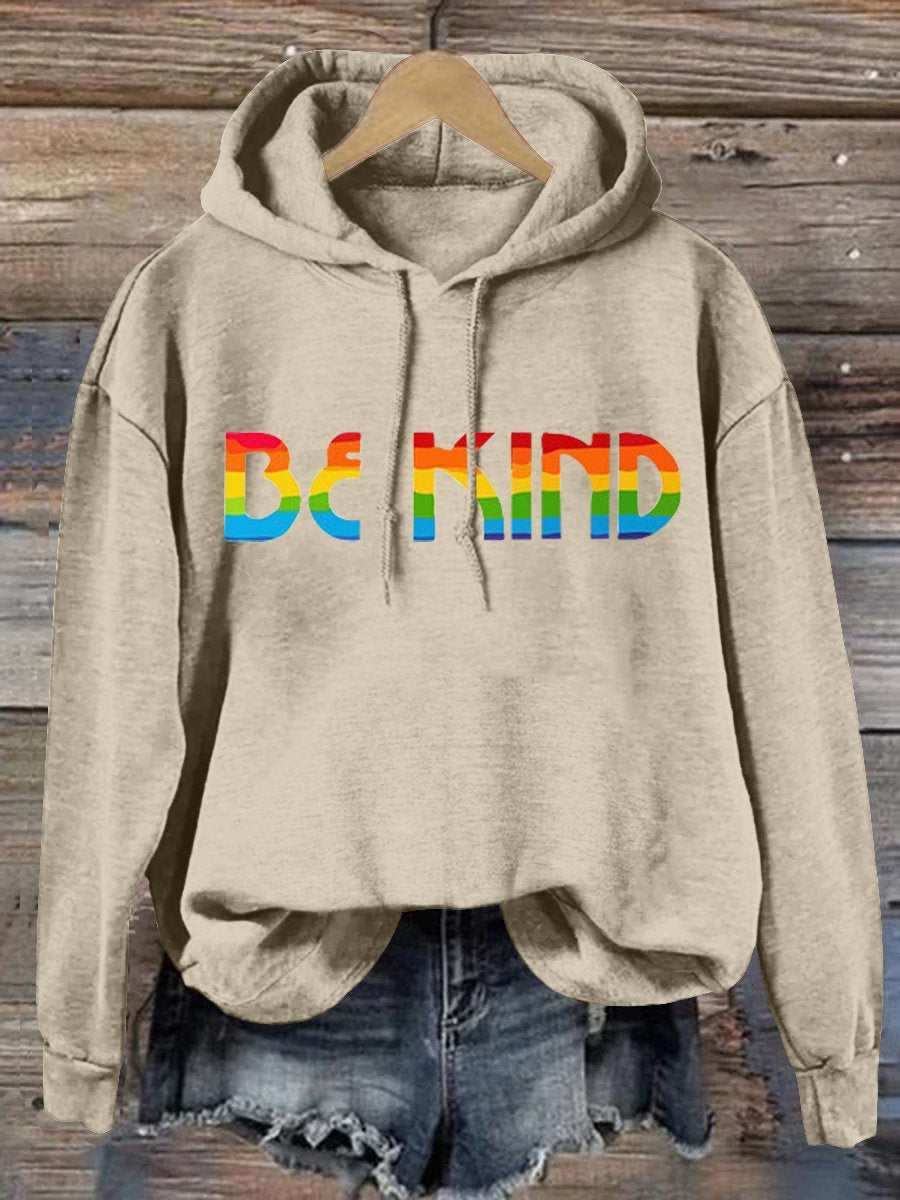 Be Kind Rainbow Print Casual Hoodie-lovefitte