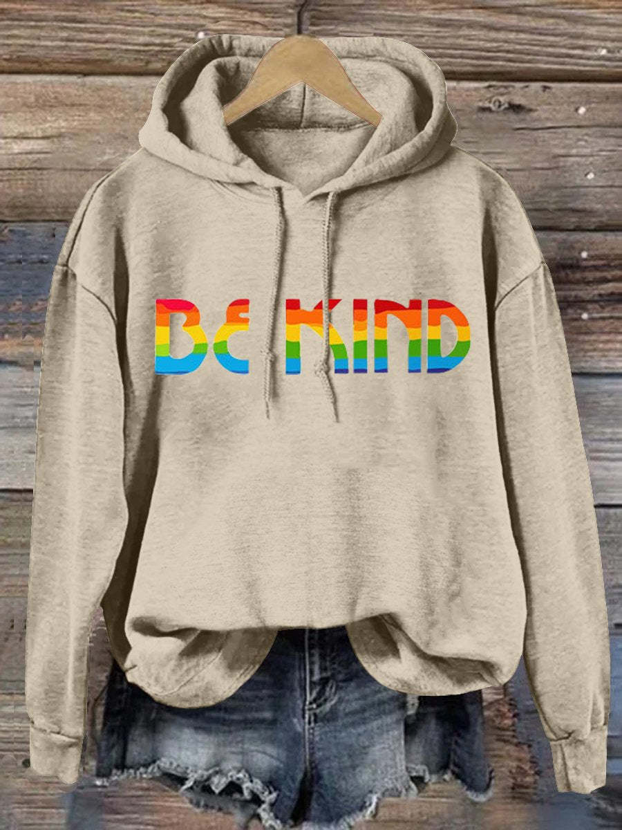 Be Kind Rainbow Print Casual Hoodie-lovefitte