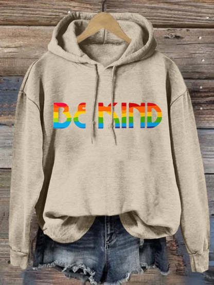 Be Kind Rainbow Print Casual Hoodie-lovefitte