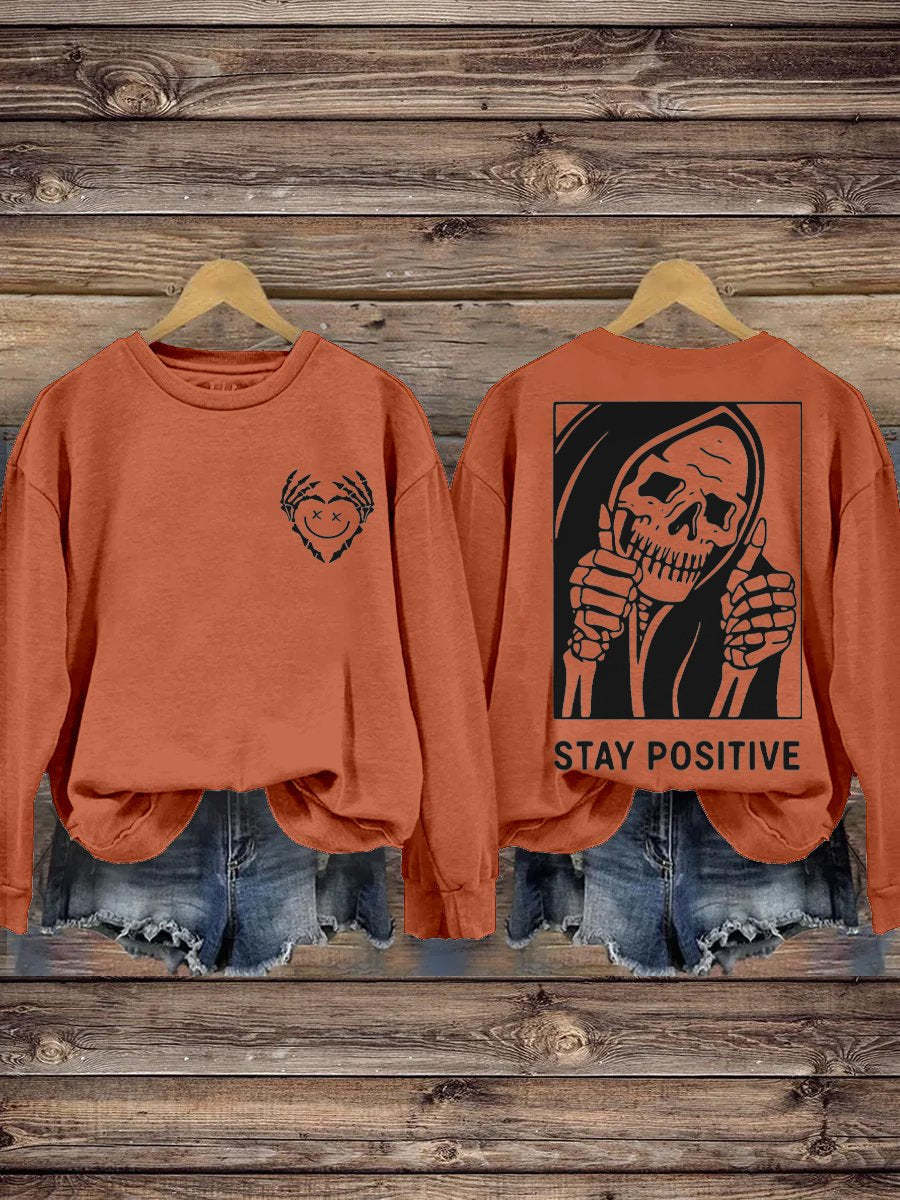 Stay Positive with Skeleton Mental Health Casual Print Hoodie-lovefitte