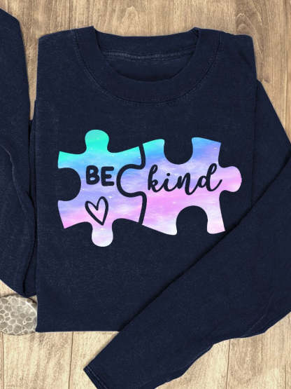 Puzzle Blue Purple Gradient Be Kind Suicide Prevention Mental Print Casual Sweatshirt-lovefitte