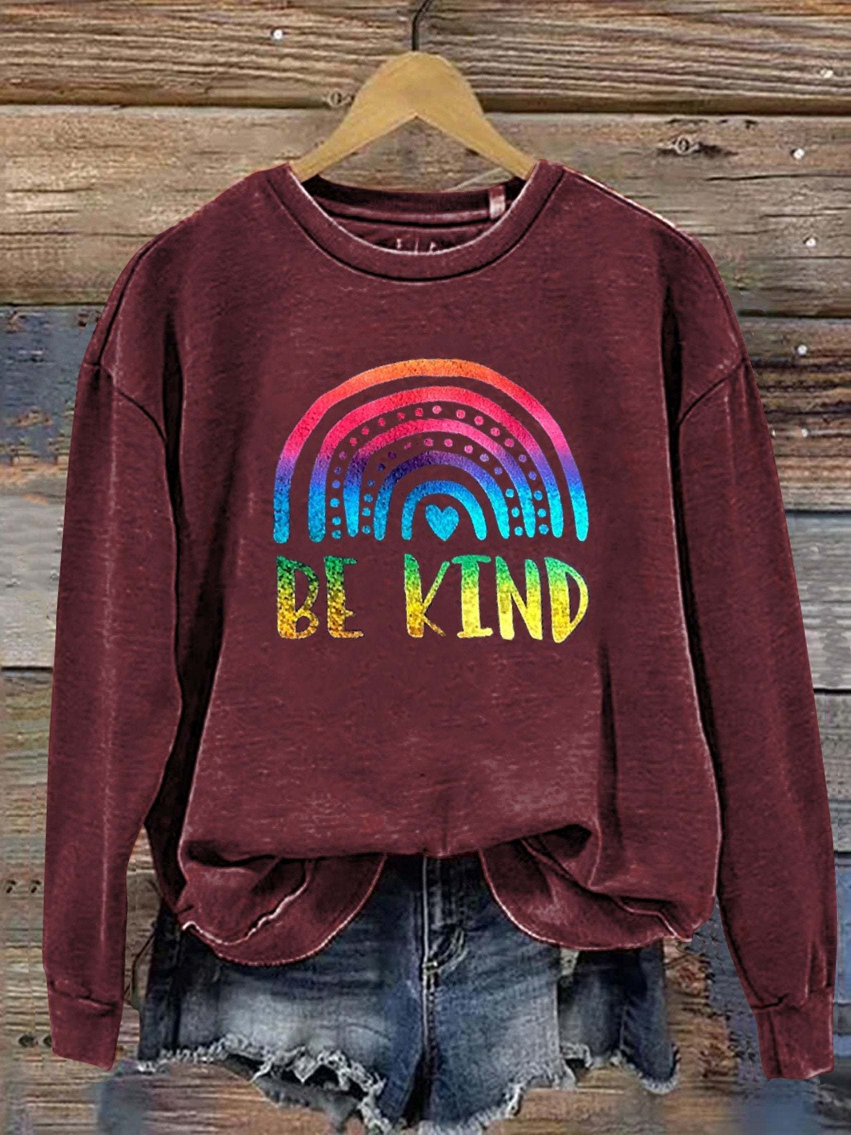 Be Kind Kindness Pride Rainbow Gradient Shiny Print Casual Sweatshirt-lovefitte