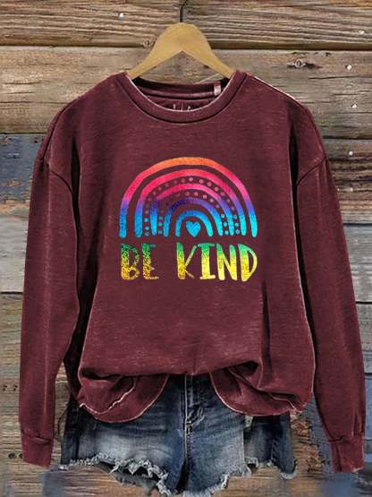 Be Kind Kindness Pride Rainbow Gradient Shiny Print Casual Sweatshirt-lovefitte