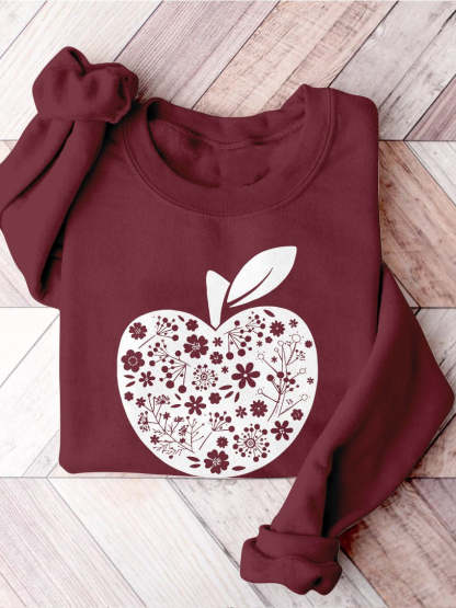 Teacher Appreciation Teacher Apple Motivational Kindergarten Preschool Teacher Life Print Casual Sweatshirt-lovefitte