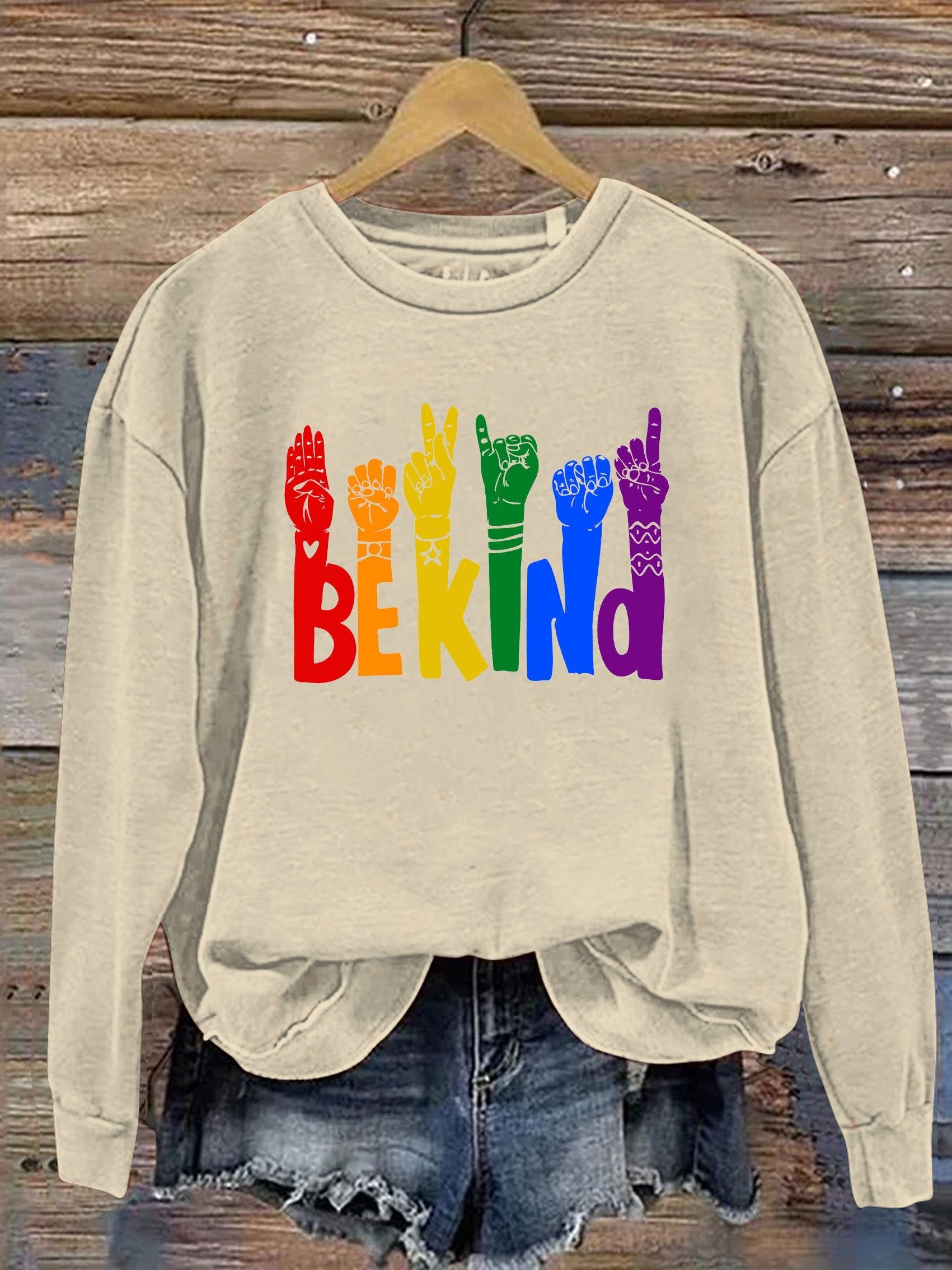 Be Kind Sign Language Kindness Pride Print Casual Sweatshirt-lovefitte