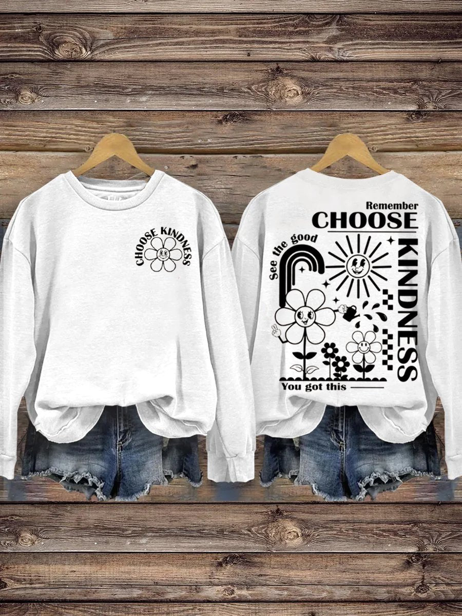 Mental Health Choose Kind Circle Inspirational Collar Casual Printed Sweatshirt-lovefitte