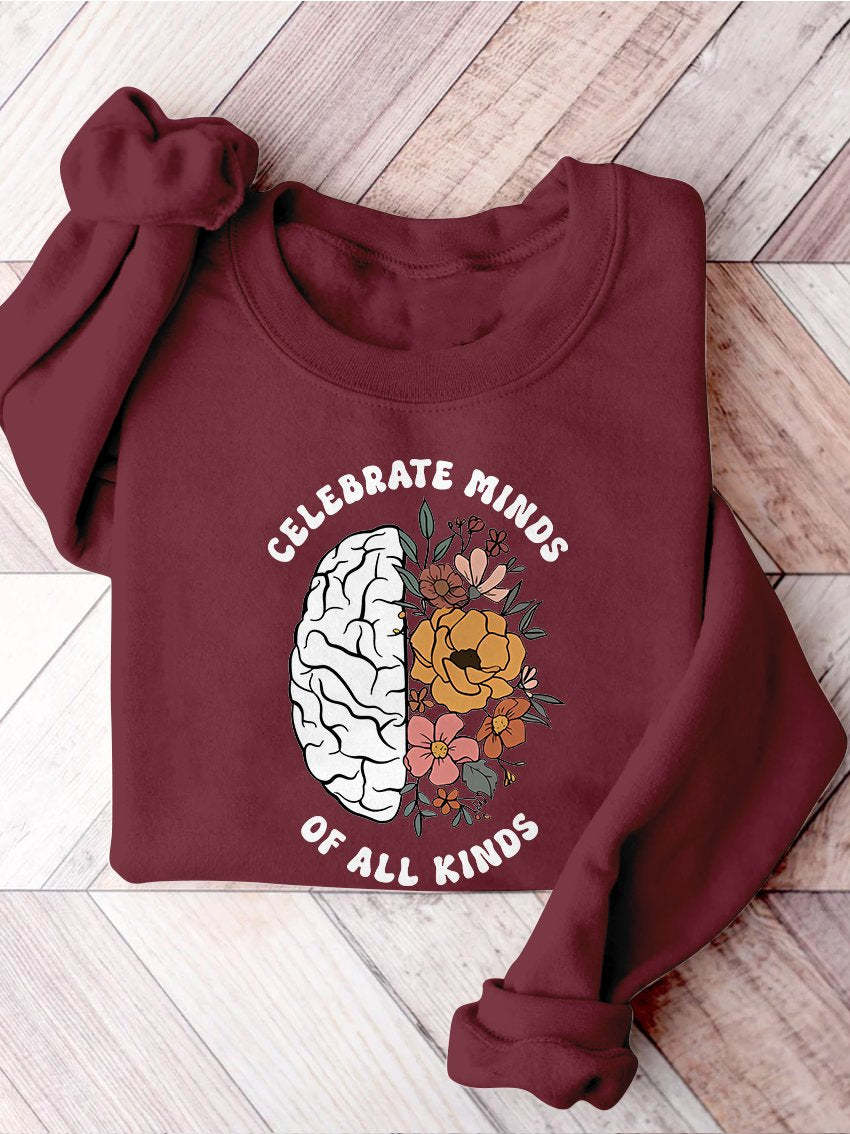 Celebrate Minds of All Kinds Floral Teacher Neurodiversity Speech Therapy SPED Autism Inclusion Casual Print Sweatshirt-lovefitte