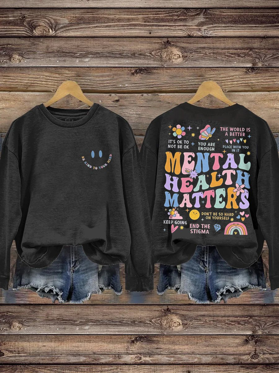 Be Kind To Your Mind Mental Health Matters Mental Health Awareness Pattern Print Casual Sweatshirt-lovefitte