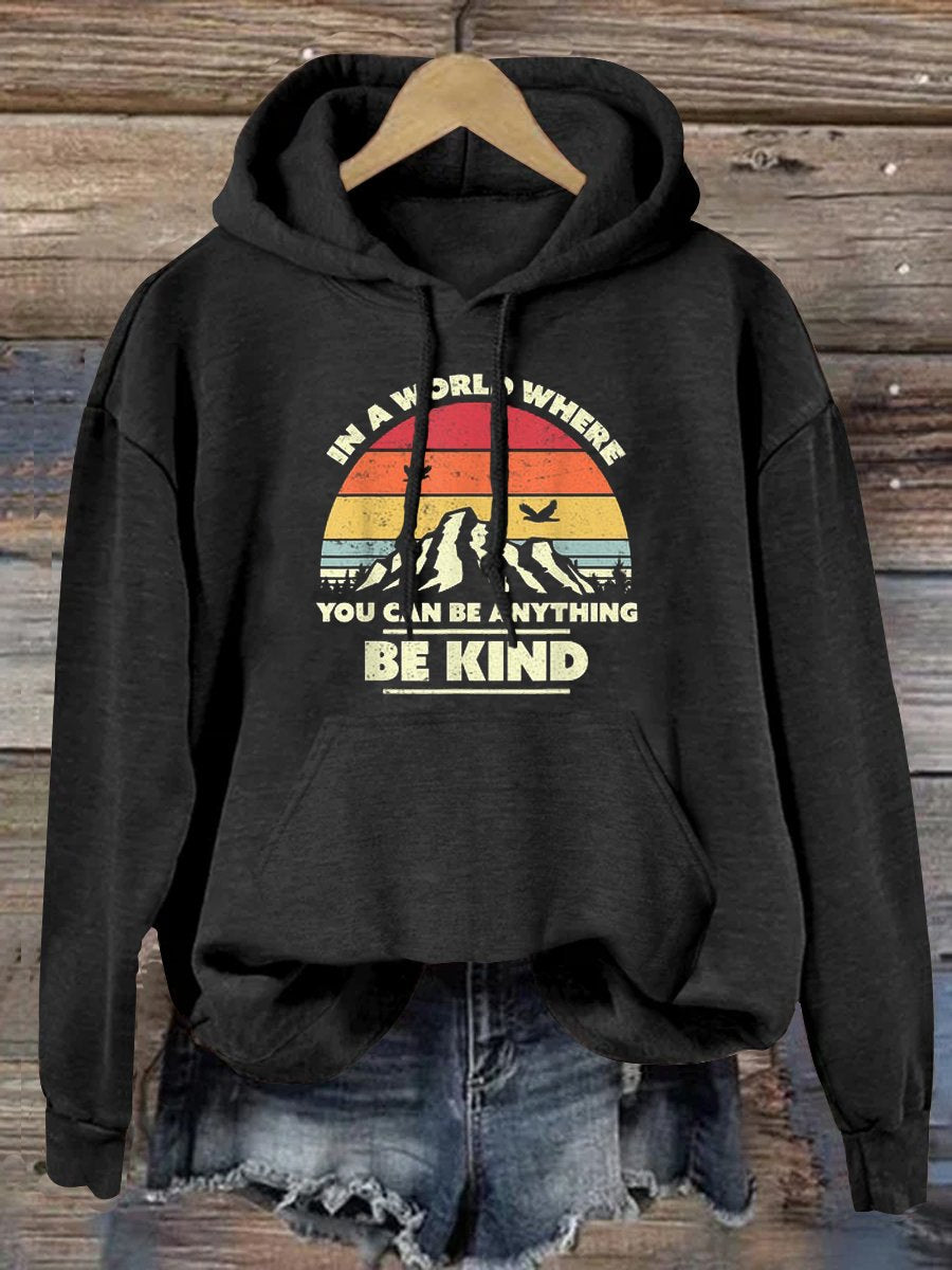 Unisex Women's Men's In A World Where You Can Be Anything Be Kind Suicide Prevention Awareness Print Casual Hoodie-lovefitte