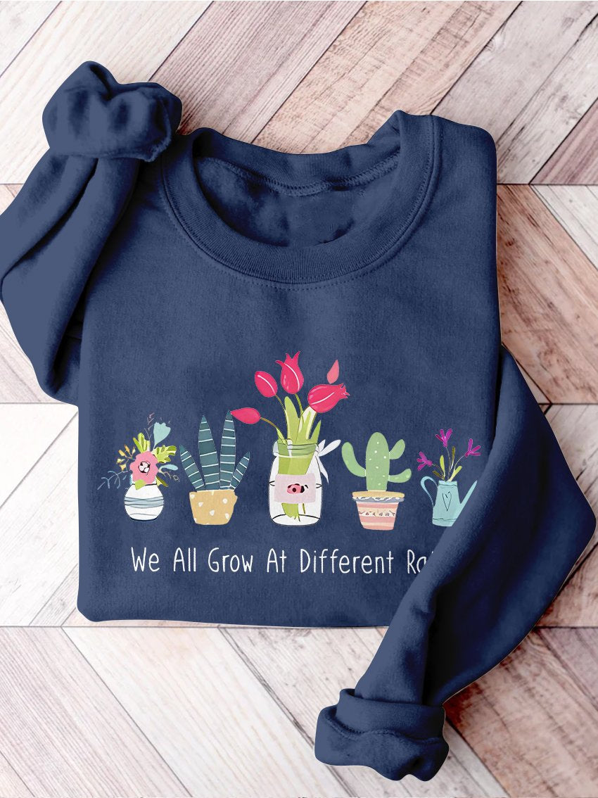 We All Grow At Different Rates Special Education Teacher Kindergarten Elementary Floral Print Casual Sweatshirt-lovefitte
