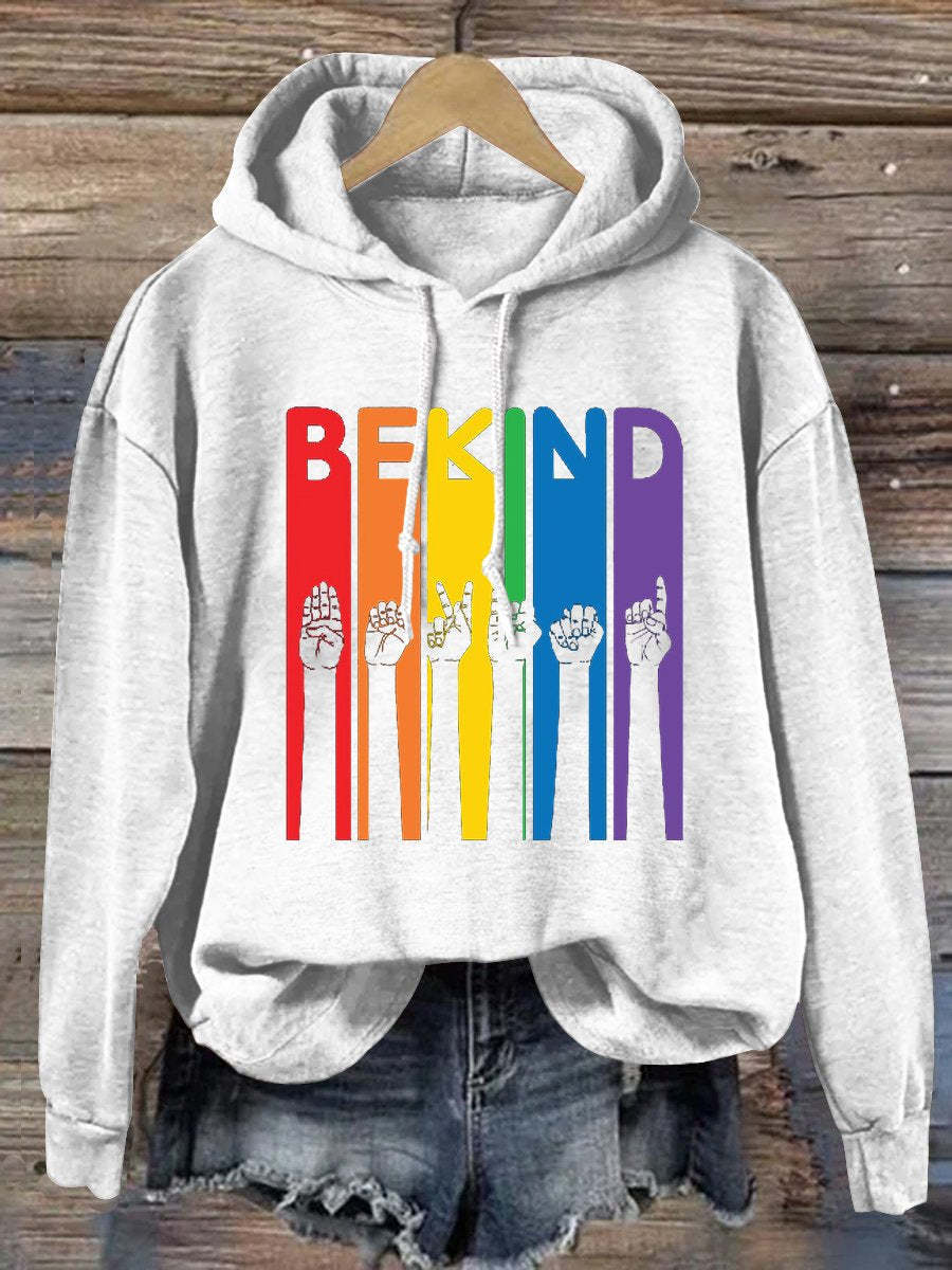 Be Kind Sign Language Kindness Pride Print Casual Hoodie-lovefitte