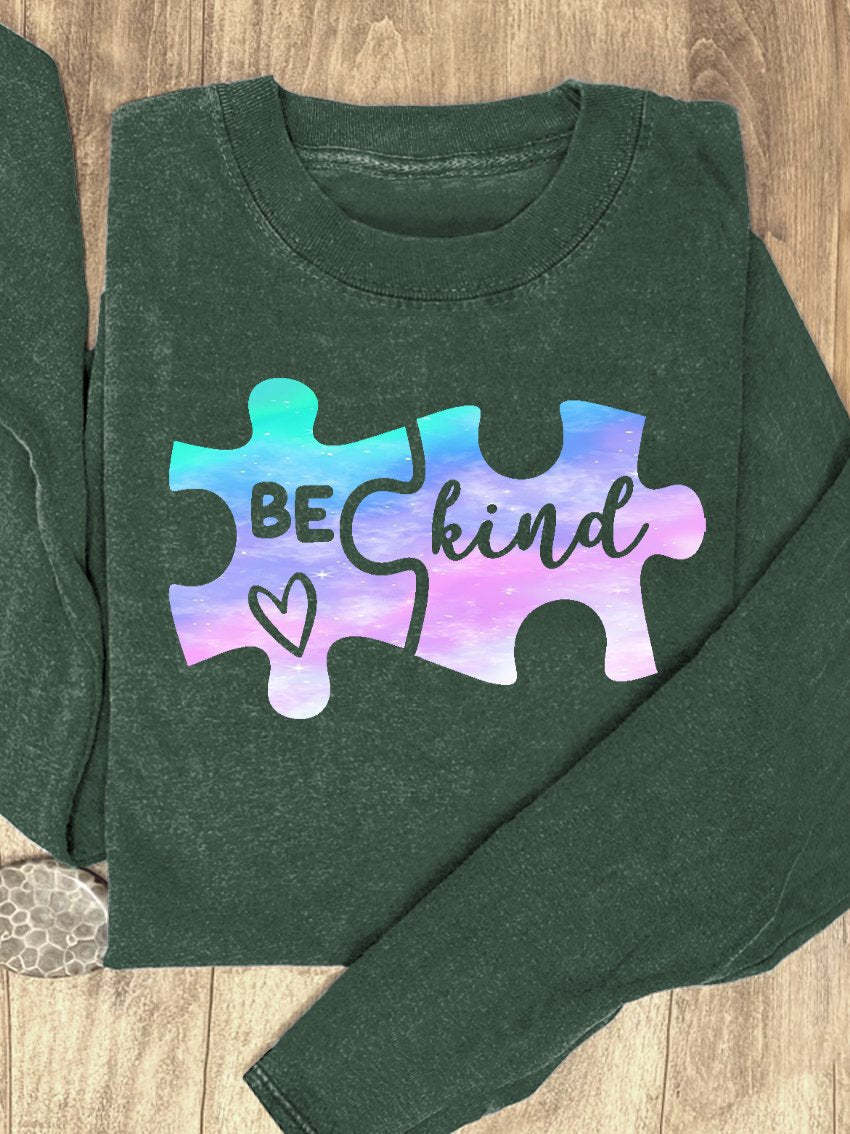 Puzzle Blue Purple Gradient Be Kind Suicide Prevention Mental Print Casual Sweatshirt-lovefitte