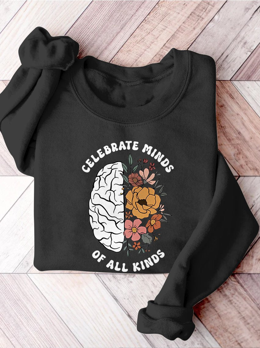 Celebrate Minds of All Kinds Floral Teacher Neurodiversity Speech Therapy SPED Autism Inclusion Casual Print Sweatshirt-lovefitte