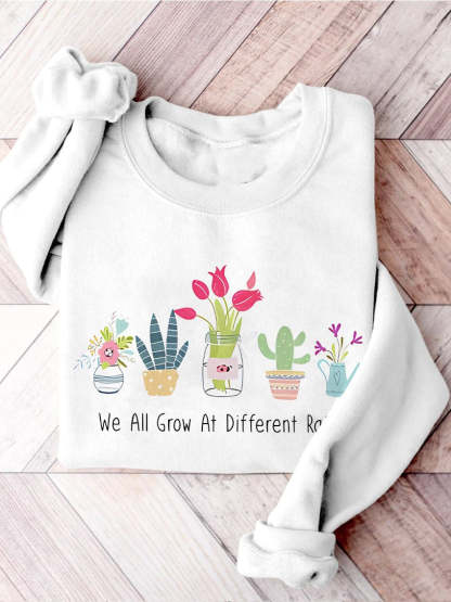 We All Grow At Different Rates Special Education Teacher Kindergarten Elementary Floral Print Casual Sweatshirt-lovefitte