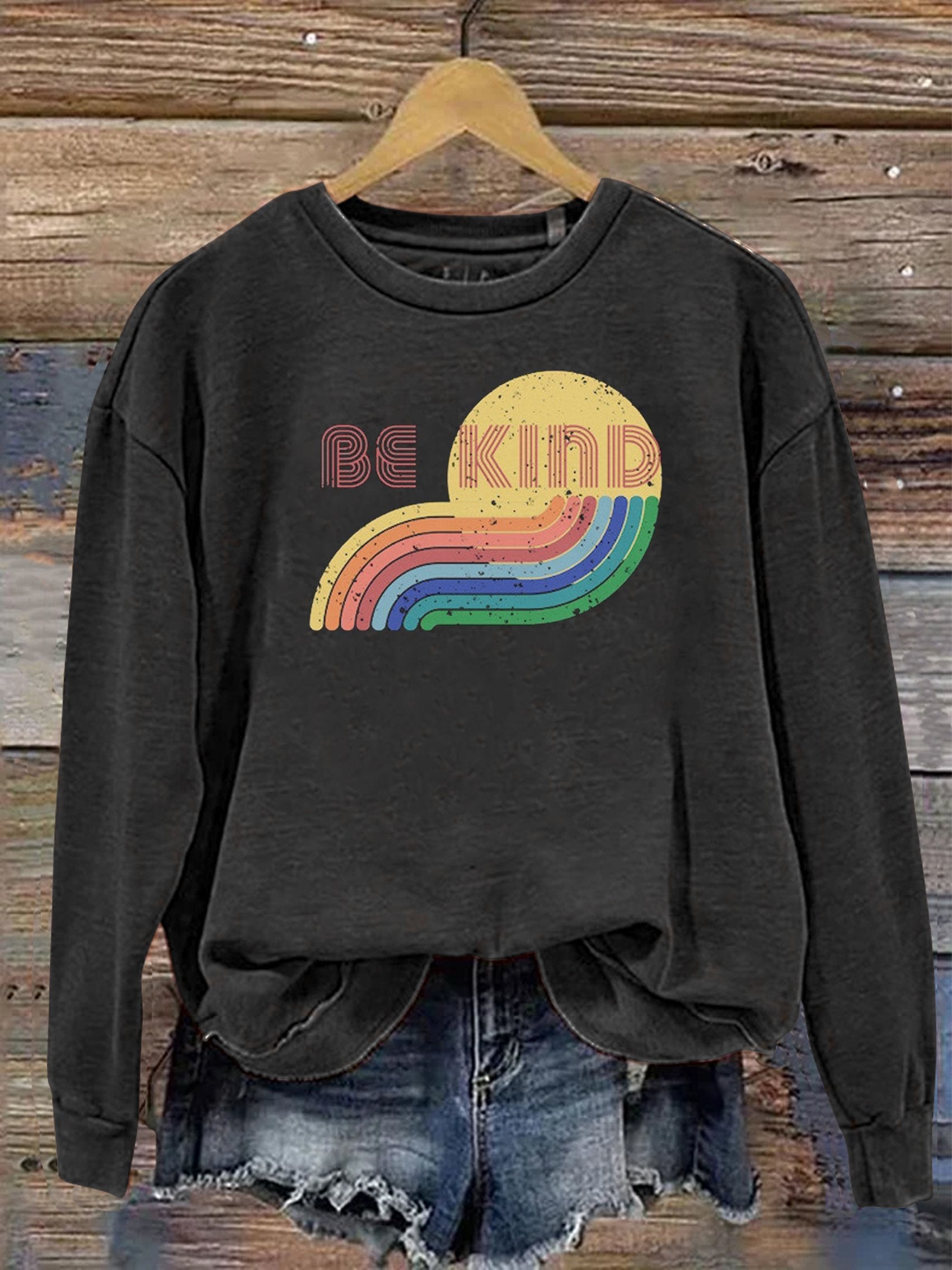 Be Kind Kindness Pride Rainbow Love Gradient Print Casual Sweatshirt-lovefitte