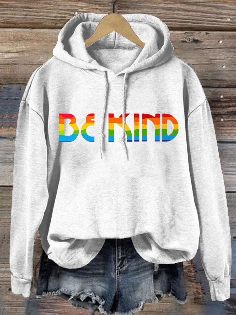 Be Kind Rainbow Print Casual Hoodie-lovefitte