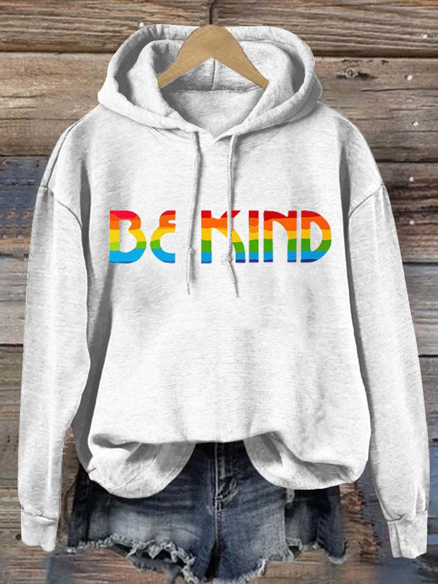 Be Kind Rainbow Print Casual Hoodie-lovefitte