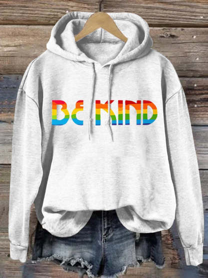 Be Kind Rainbow Print Casual Hoodie-lovefitte