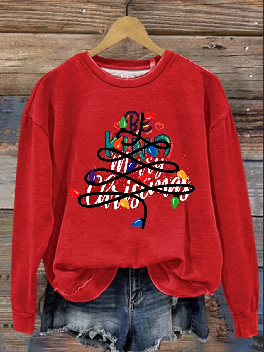 Be Kind Christmas Print Casual  Sweatshirt-lovefitte