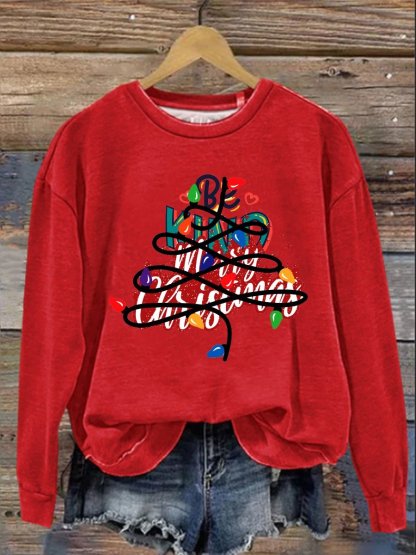 Be Kind Christmas Print Casual  Sweatshirt-lovefitte