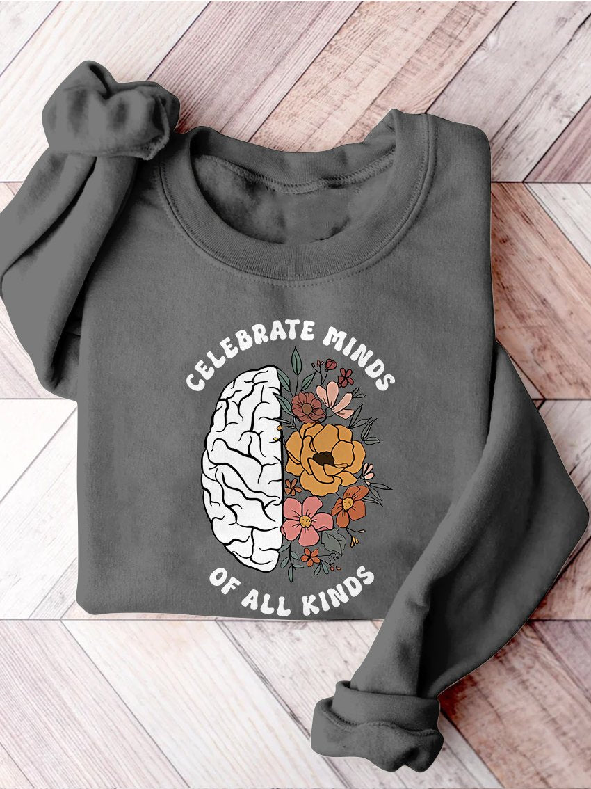 Celebrate Minds of All Kinds Floral Teacher Neurodiversity Speech Therapy SPED Autism Inclusion Casual Print Sweatshirt-lovefitte