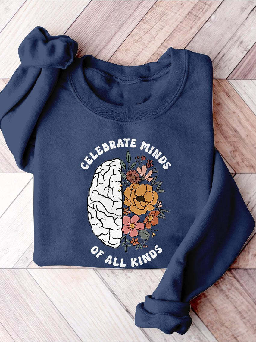 Celebrate Minds of All Kinds Floral Teacher Neurodiversity Speech Therapy SPED Autism Inclusion Casual Print Sweatshirt-lovefitte
