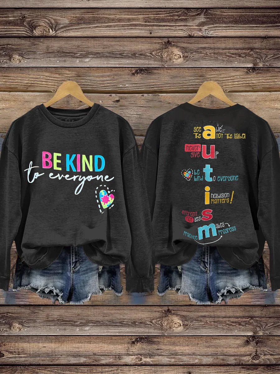 BE KIND TO EVERYONE, focus on mental health crew neck long-sleeved sweatshirt-lovefitte