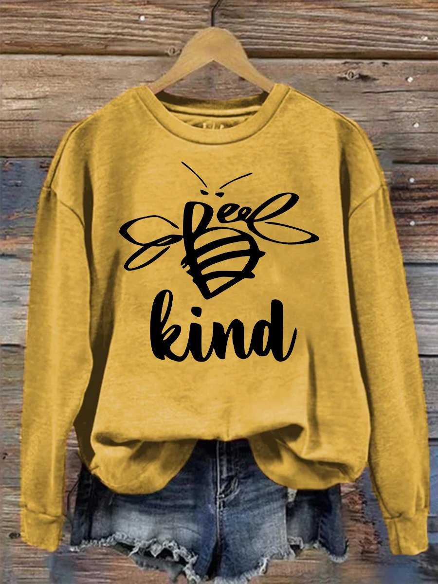 Bee Kind Casual Print Sweatshirt-lovefitte