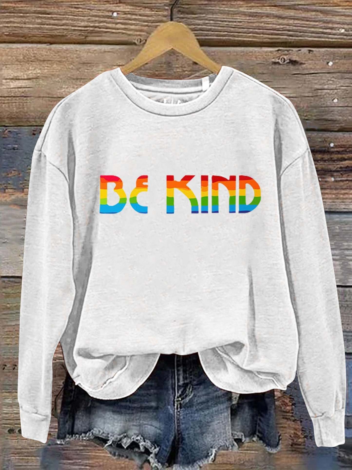 Be Kind Rainbow Print Casual Sweatshirt-lovefitte
